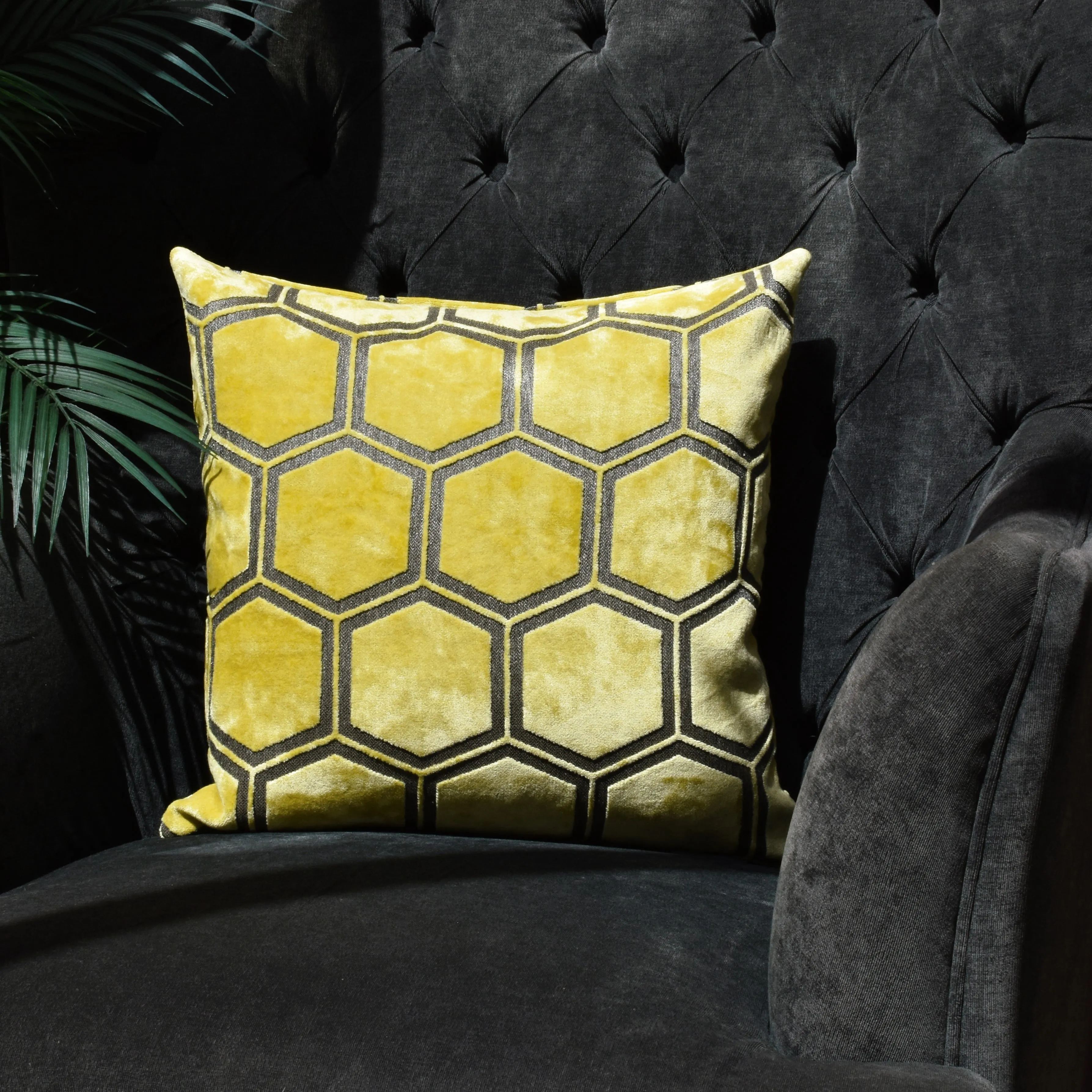 Hex Velvet Cushion 43cm - Mustard Yellow