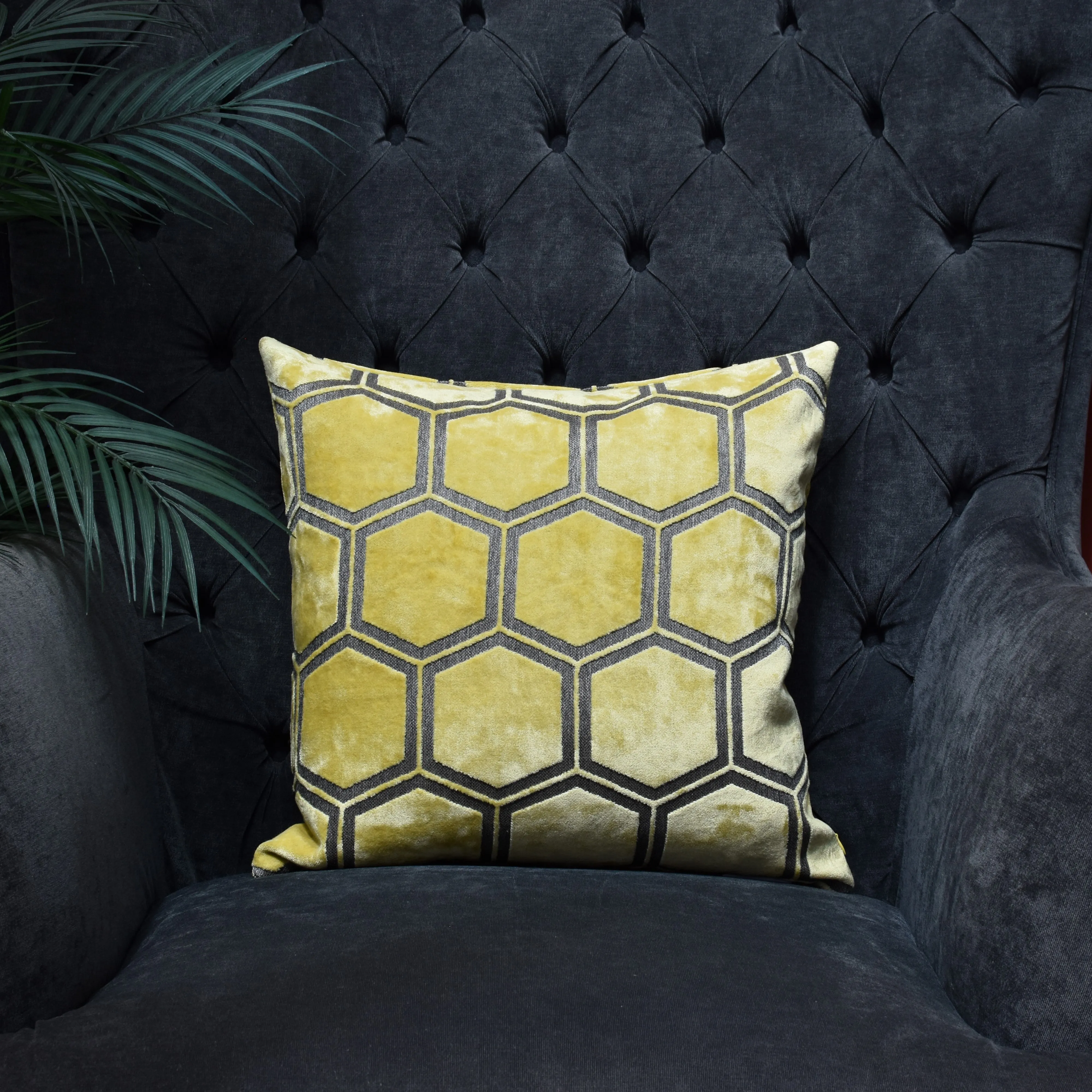 Hex Velvet Cushion 43cm - Mustard Yellow