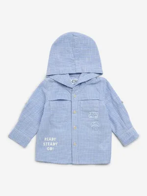 HOP Baby Blue Stripe Printed Hooded Cotton Shirt