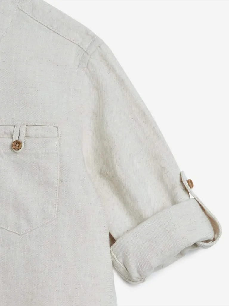 HOP Kids Oat Melange Cotton-Linen Shirt