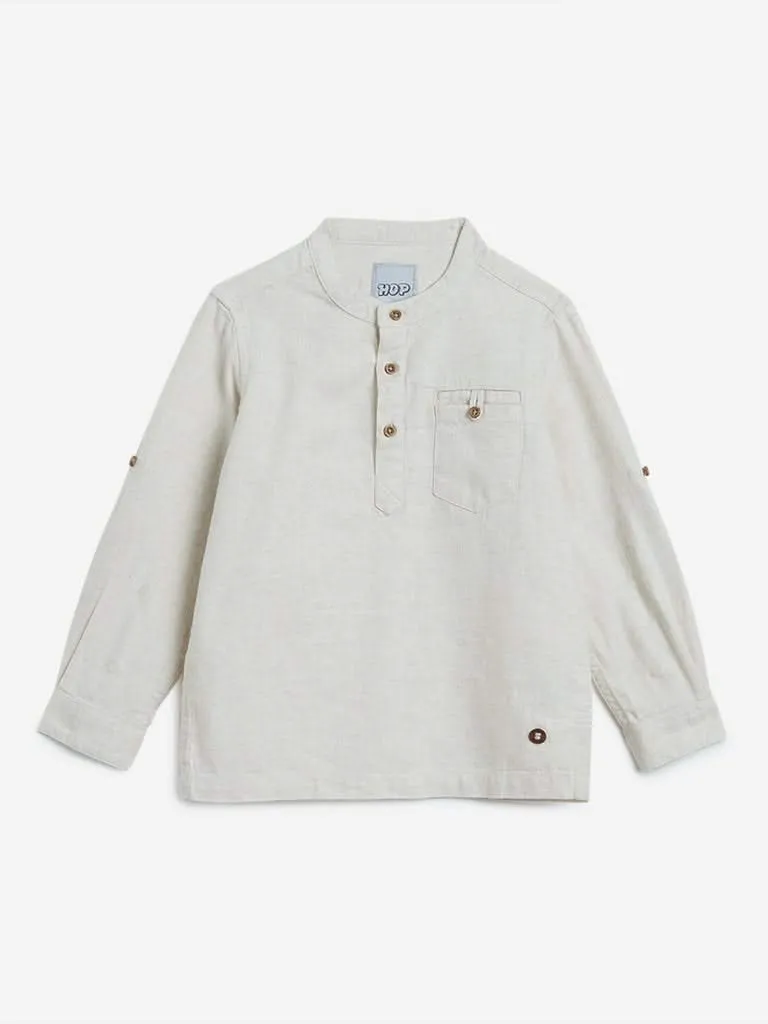 HOP Kids Oat Melange Cotton-Linen Shirt