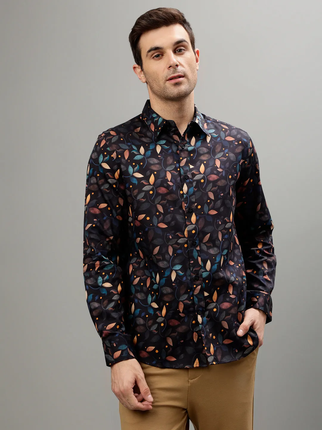 Iconic Black Fashion Printed Regular fit Shirts