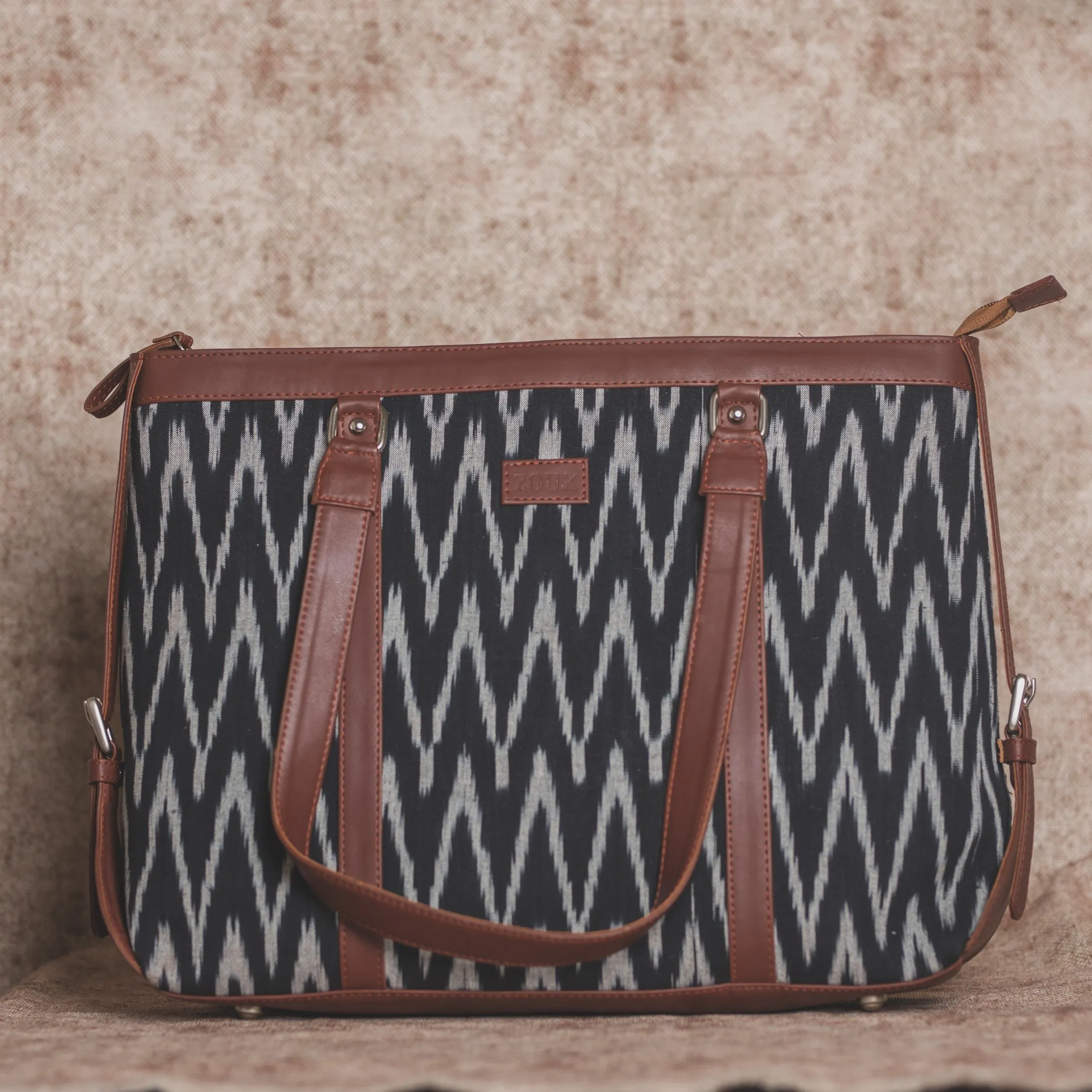 Ikat Wave - Women's Office Bag & Chain Wallet Combo