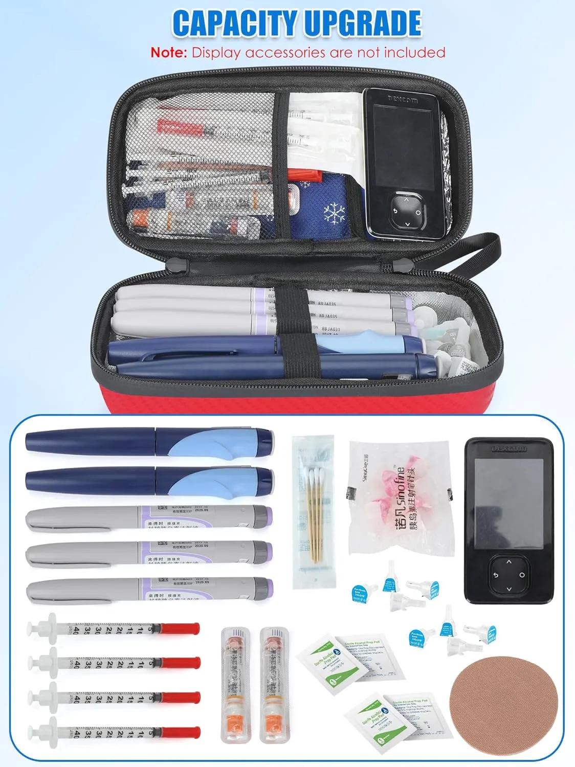 Insulin Travel Case with Temperature Display - Large Capacity Insulin Pen Case with 2 Big Ice Packs for Diabetes Supplies, Insulin Case by  (Red)