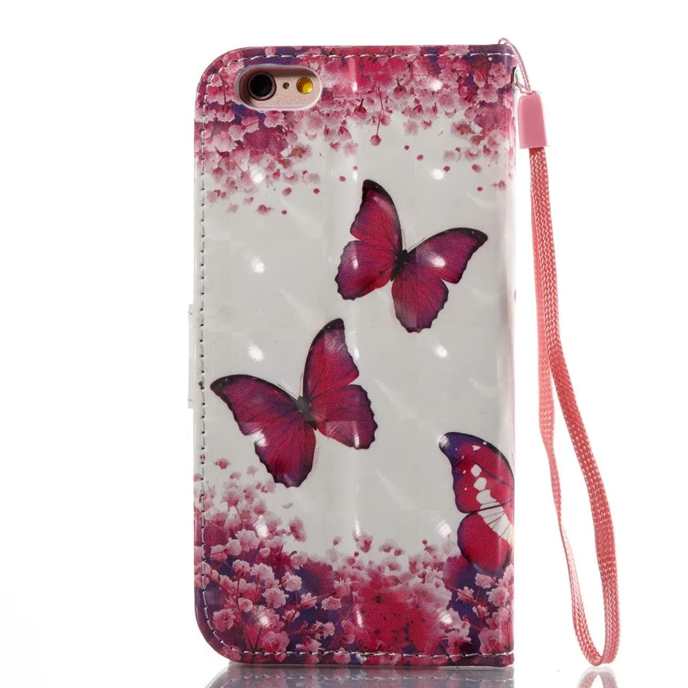 iPhone SE (2022/2020) / 8 / 7 / 6S Leather Case Butterflies - Pink