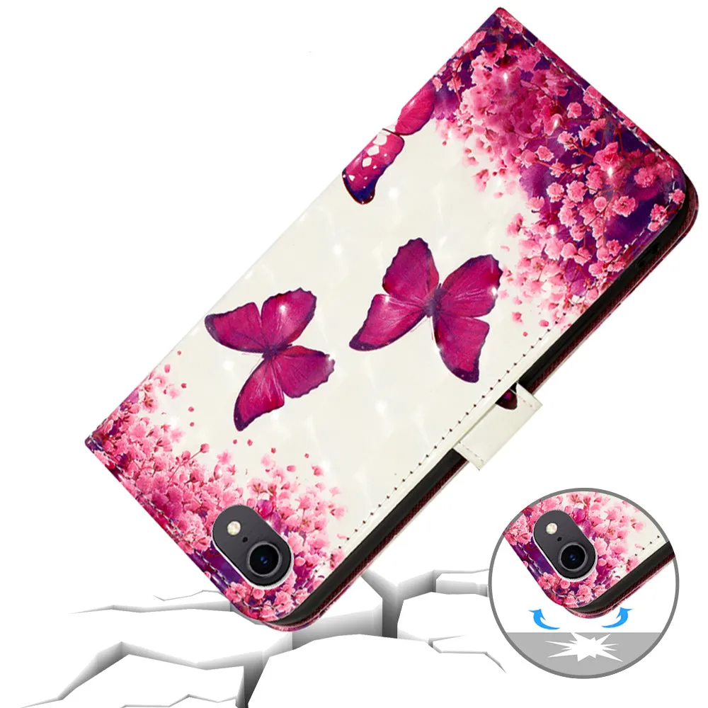 iPhone SE (2022/2020) / 8 / 7 / 6S Leather Case Butterflies - Pink