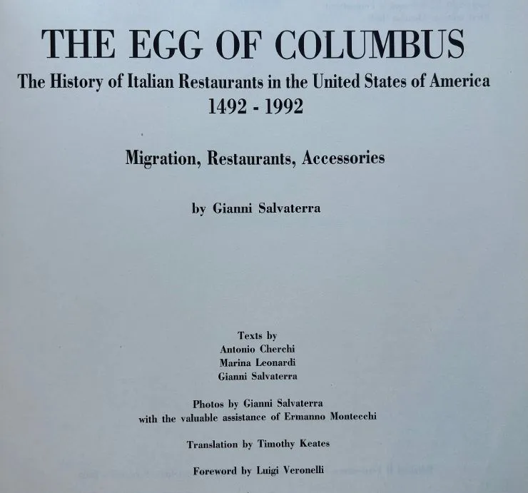 (Italian) The Egg of Columbus The History of Italian Restaurants in the United States of America 1492-1992 (Gianni Salvaterra)