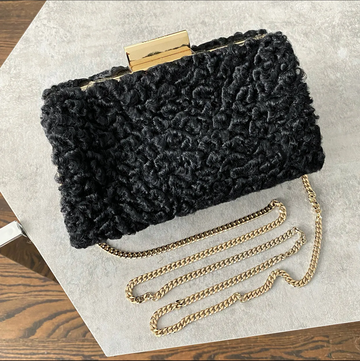 Jason Wu Black Curly Lamb Christie Box Bag