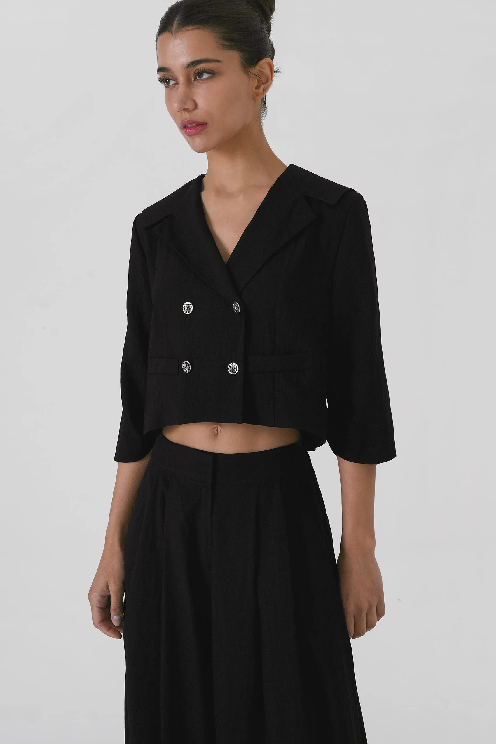 Karina Cropped Shirt, Black