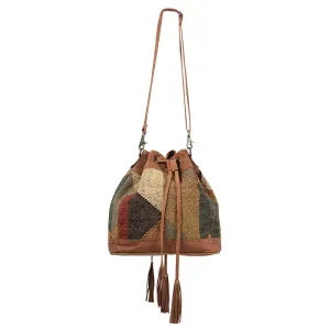 KB344 - KB344-BUCKET BAG Leather and Upcycled Canvas Ladies Bag - KB344