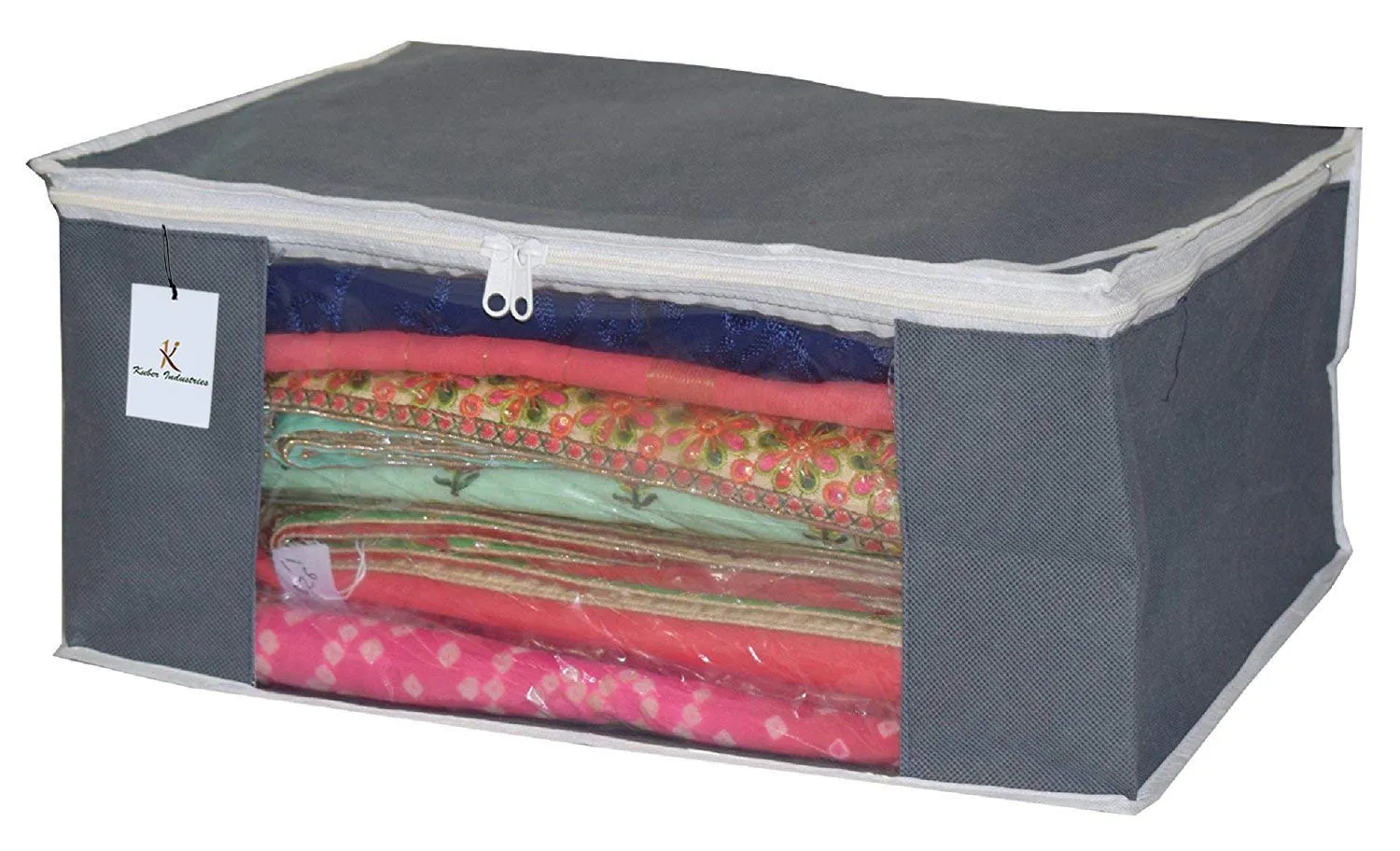 Kuber Industries 12 Pieces Non Woven Multi Saree Cover Set, Grey (9 Inches Height)