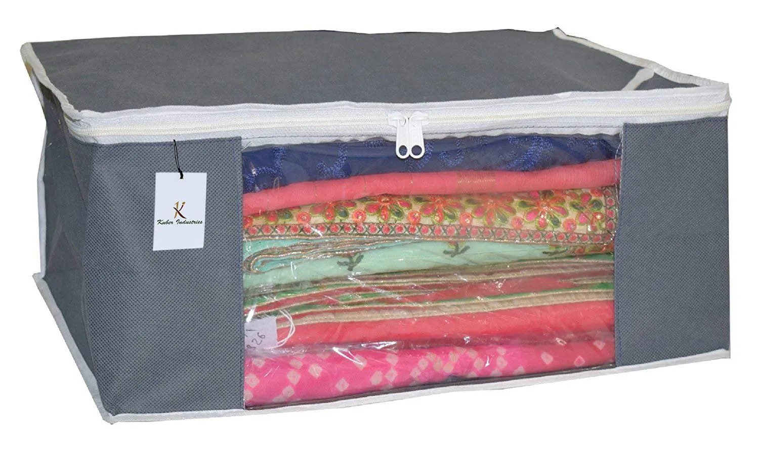 Kuber Industries 12 Pieces Non Woven Multi Saree Cover Set, Grey (9 Inches Height)