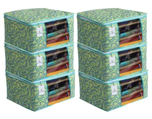 Kuber Industries Shining Print 6 Piece Non Woven Saree Cover Set, Green