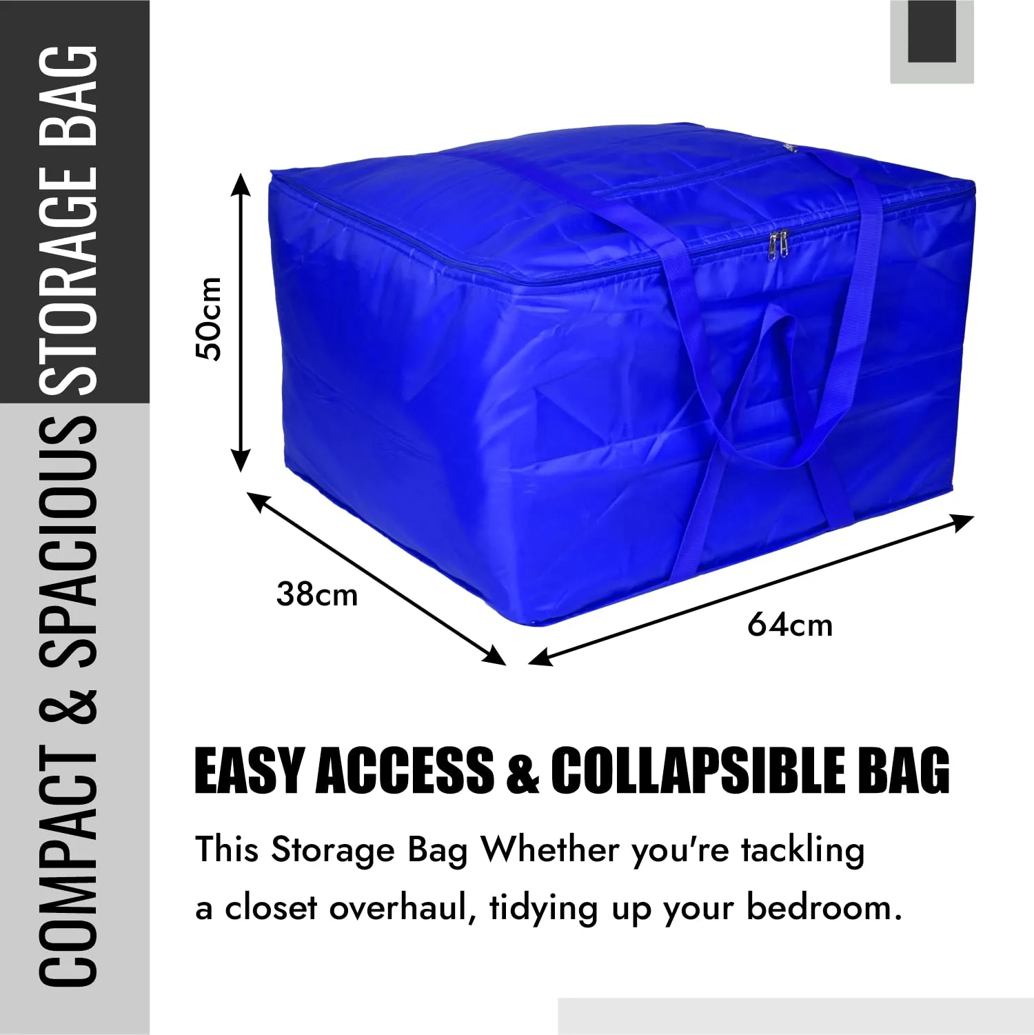 Kuber Industries Storage Attachi Bag | Parachute Travel Storage Bag | Underbed Storage Bag | Storage Organizer for Clothes | Zipper Closure Blanket Bag with Handle | Large | Pack of 2 | Blue