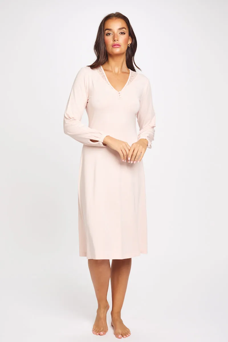 La Femme L/S Modal Nightie Dusk Pink