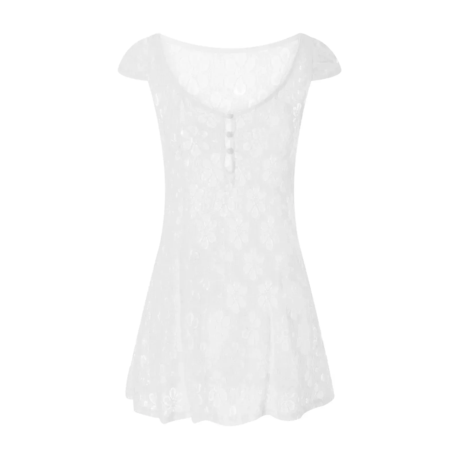 Lace Dress Short Sleeve V Neck Hollow Out Button Down Bodycon A-line Club Casual Summer Dress