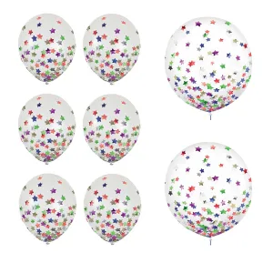 Latex Confetti Balloons - Clear Balloon Decorations With Metallic Mulit-Colored Star Confetti, 24" Size (2ct) and 12" Size (6ct)