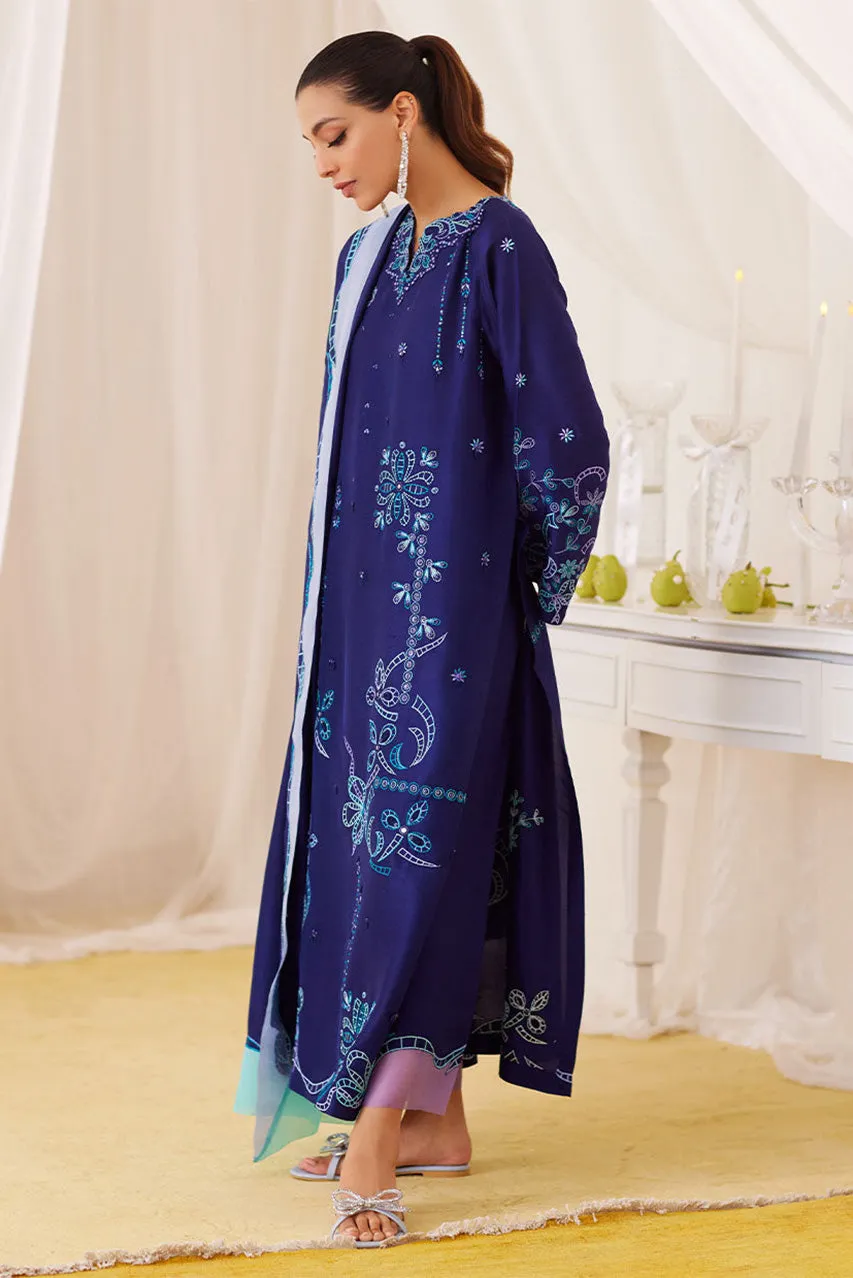 Lea Fall'24 - Nada Ink Blue Embroidered Shirt And Dupatta