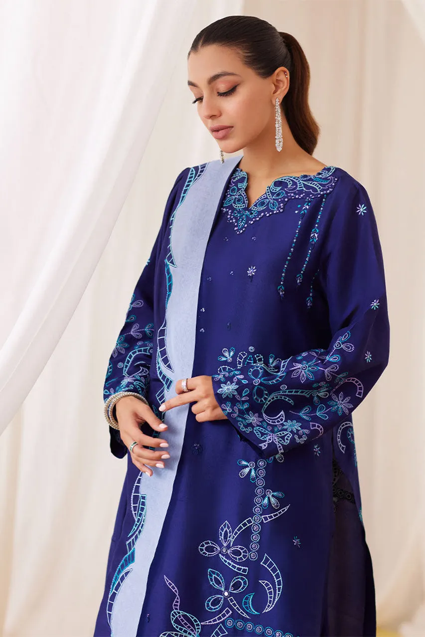 Lea Fall'24 - Nada Ink Blue Embroidered Shirt And Dupatta