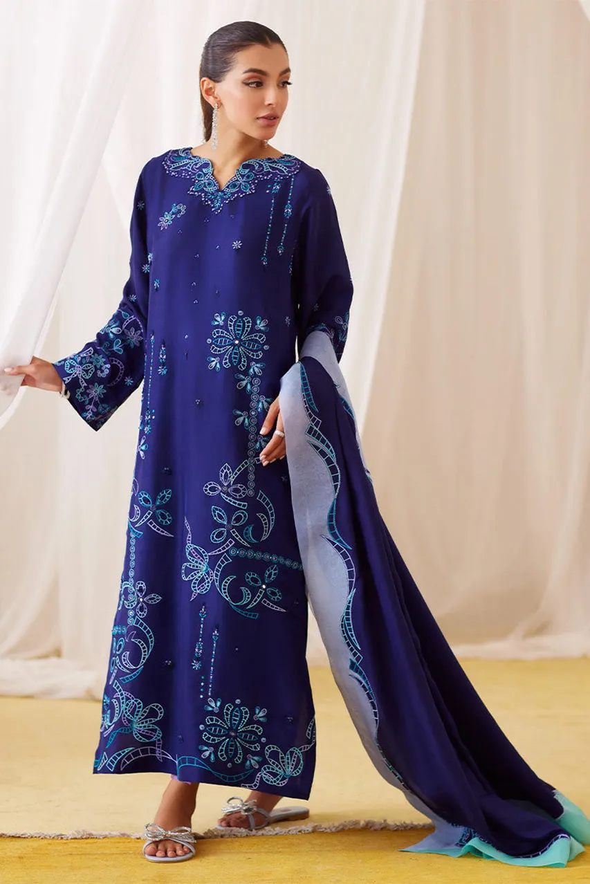 Lea Fall'24 - Nada Ink Blue Embroidered Shirt And Dupatta