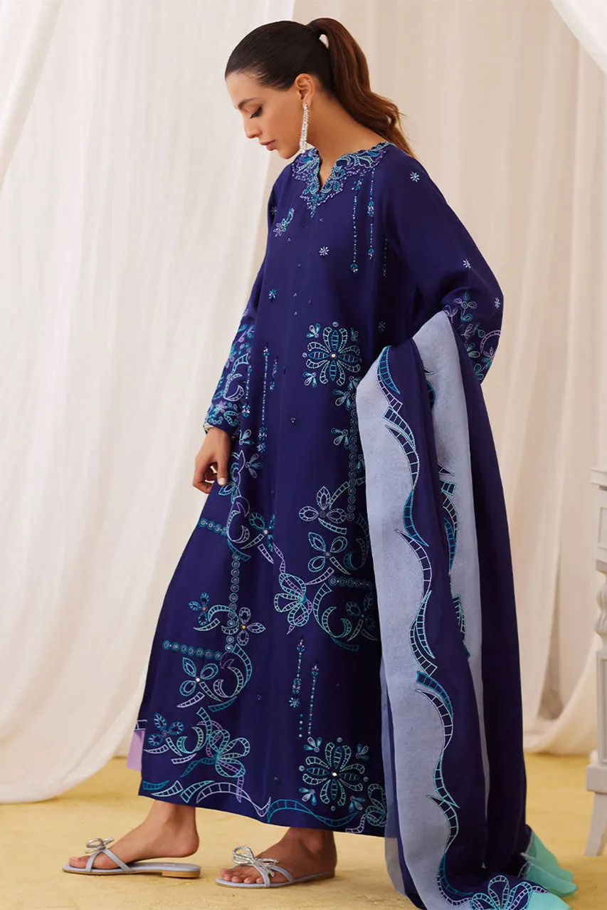 Lea Fall'24 - Nada Ink Blue Embroidered Shirt And Dupatta