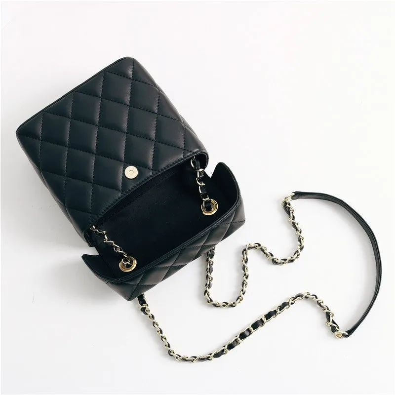 Leather Quilted Chain Cross Body Box Bag