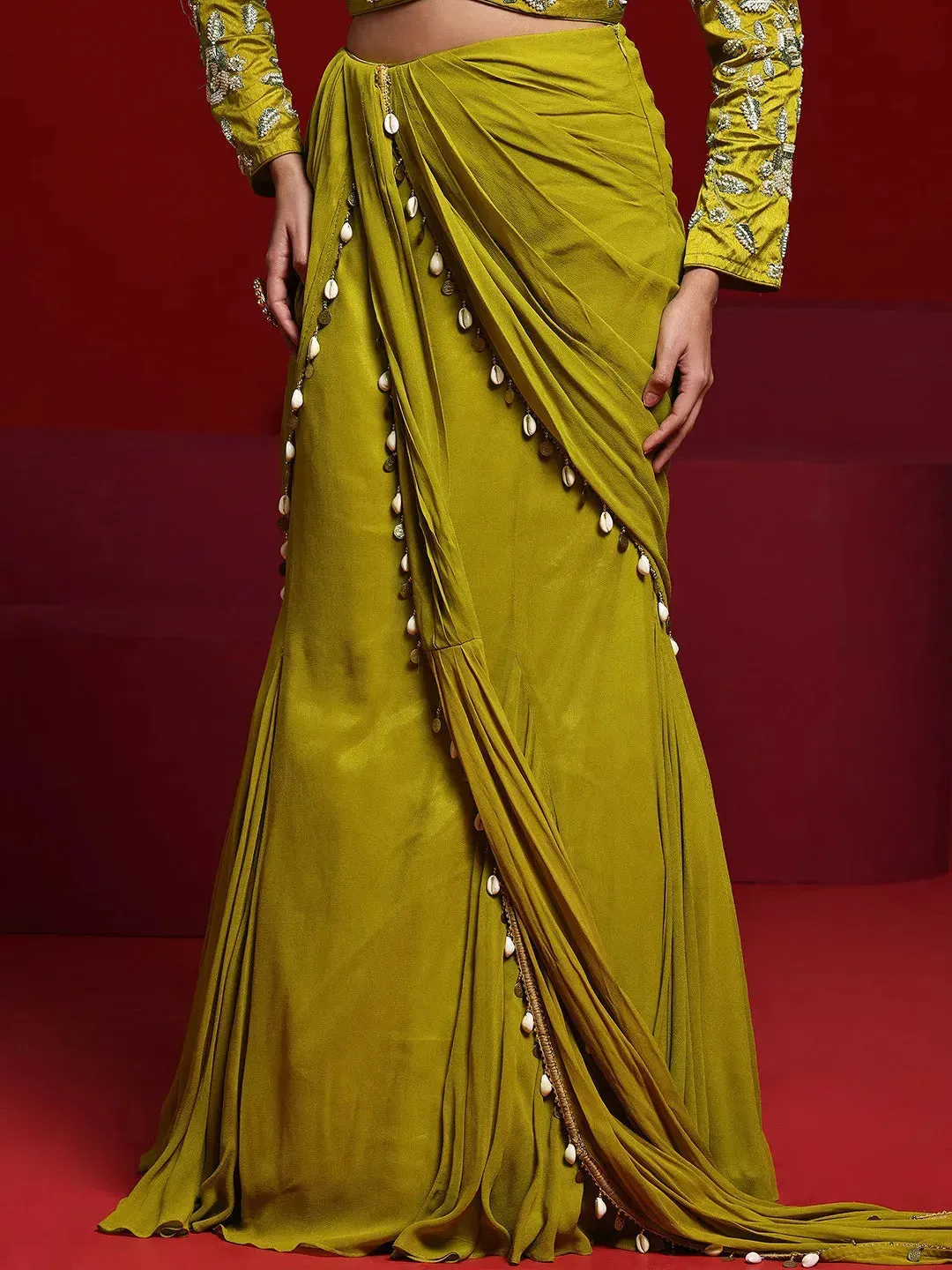 Libas Art Mustard Embellished Silk Blend Saree