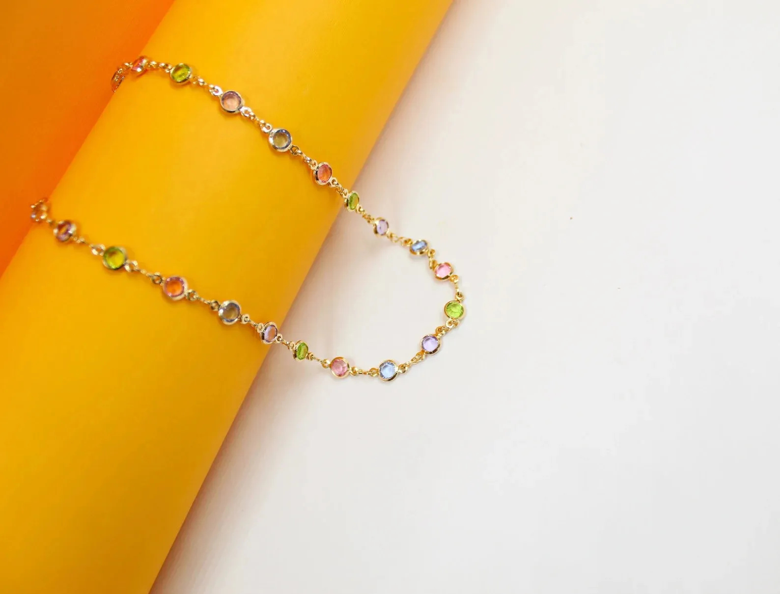 Light Round Multicolor CZ Stone Anklet (I69)(E215)