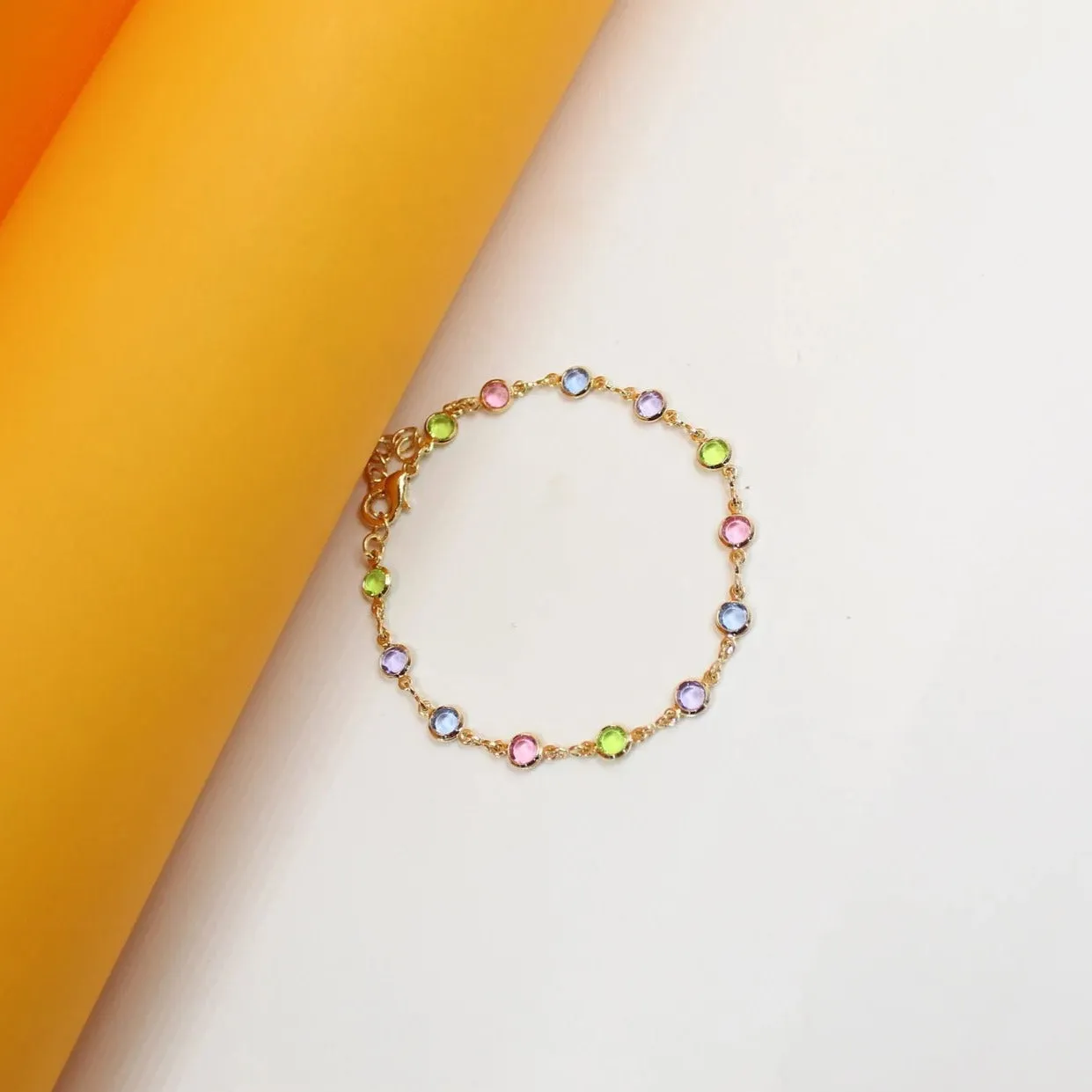 Light Round Multicolor CZ Stone Anklet (I69)(E215)