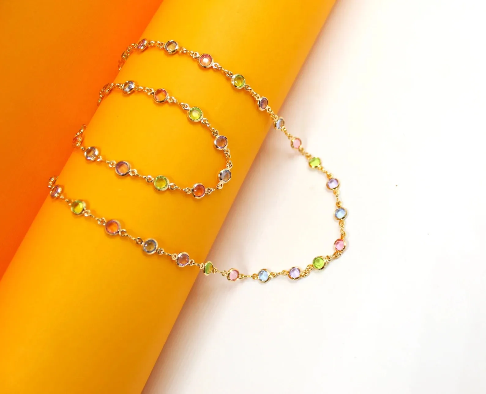 Light Round Multicolor CZ Stone Anklet (I69)(E215)