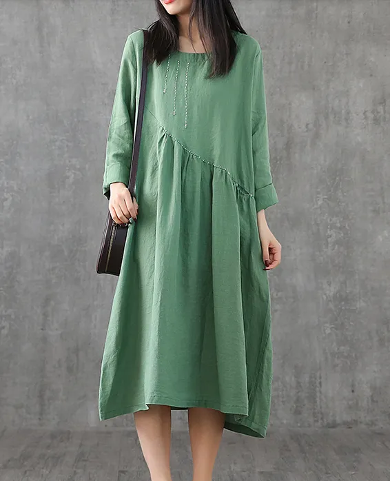 Long Sleeve Summer Spring Cotton Linen Women loose Dresses DZA20631