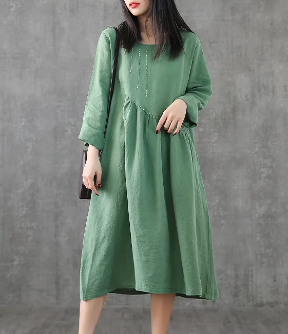 Long Sleeve Summer Spring Cotton Linen Women loose Dresses DZA20631