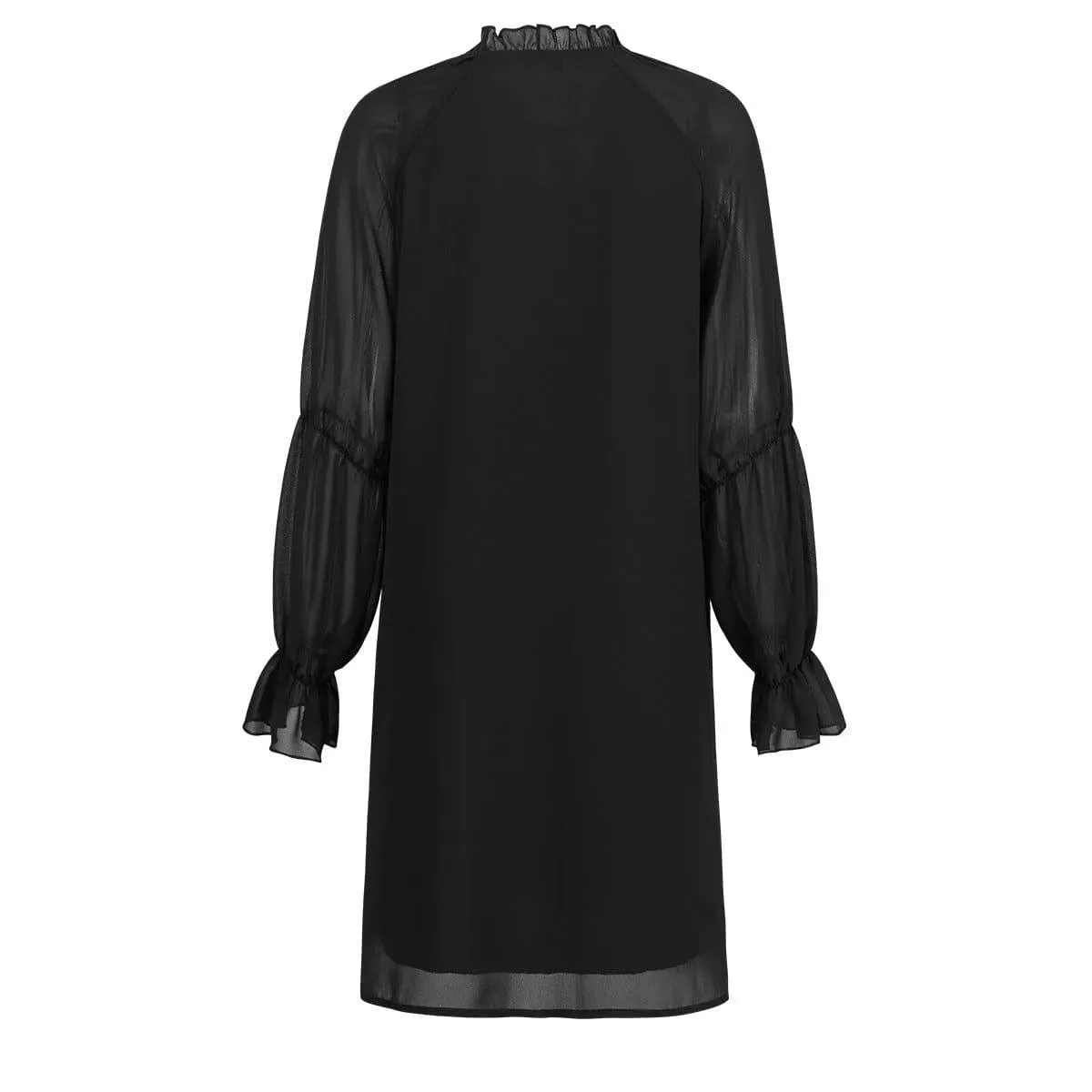 Long Sleeve Tie Neck Bell Sleeve Dress