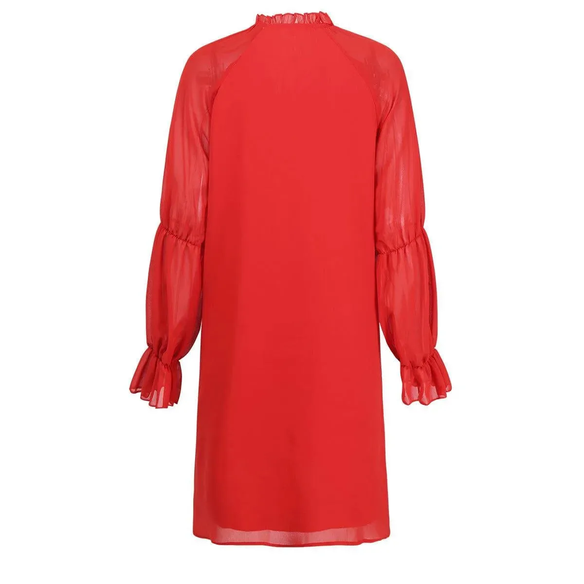 Long Sleeve Tie Neck Bell Sleeve Dress