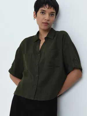 LOV Green Blended Linen Shirt