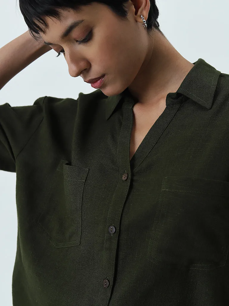 LOV Green Blended Linen Shirt