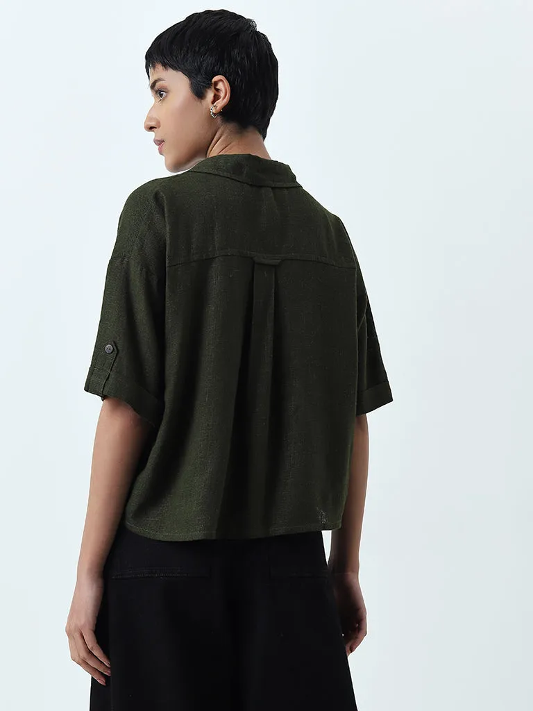 LOV Green Blended Linen Shirt