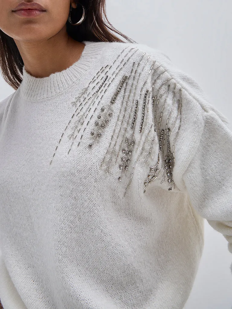 LOV Off-White Embellished Sweater