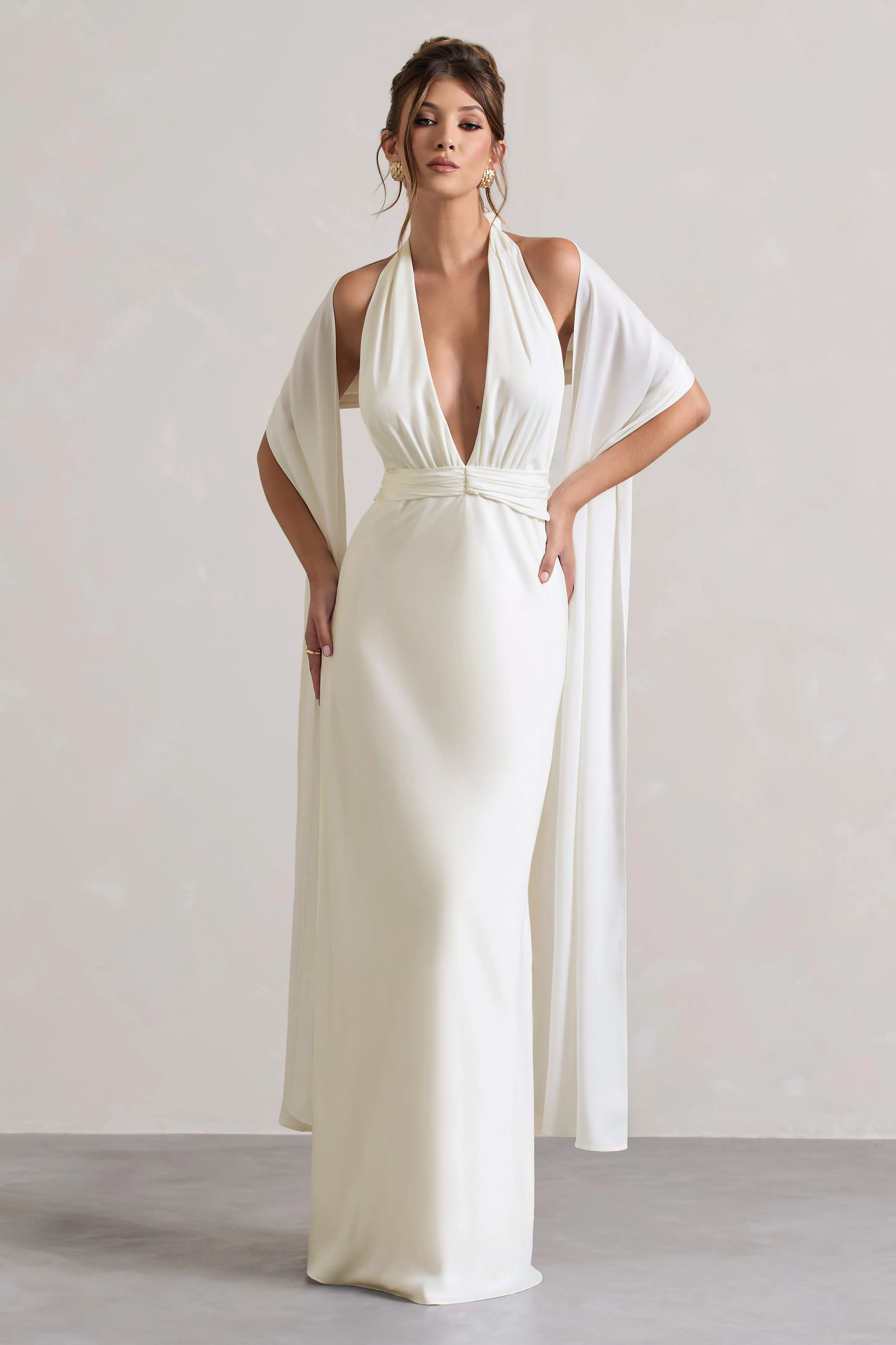 Lucca | Ivory Satin Long Shawl