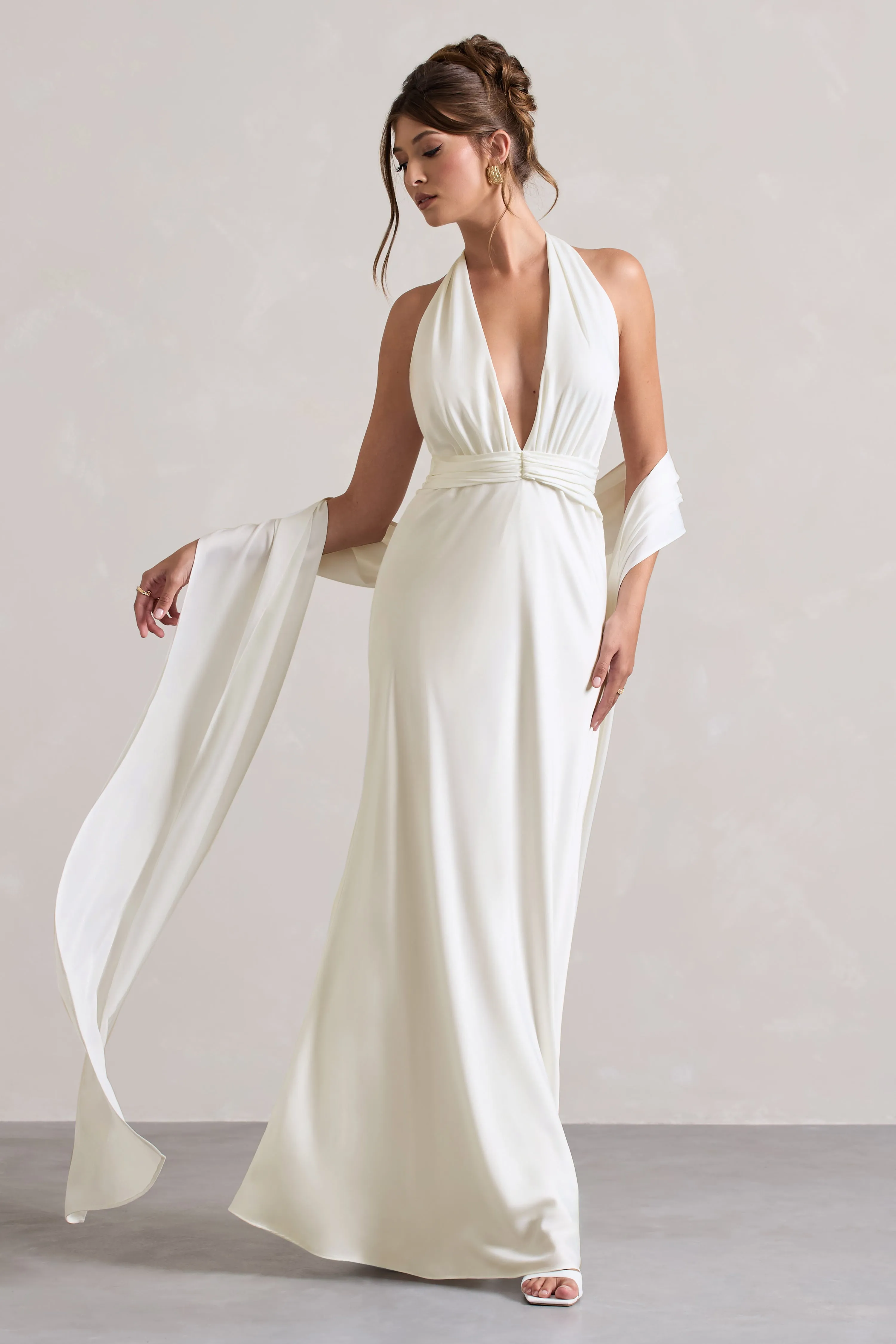 Lucca | Ivory Satin Long Shawl