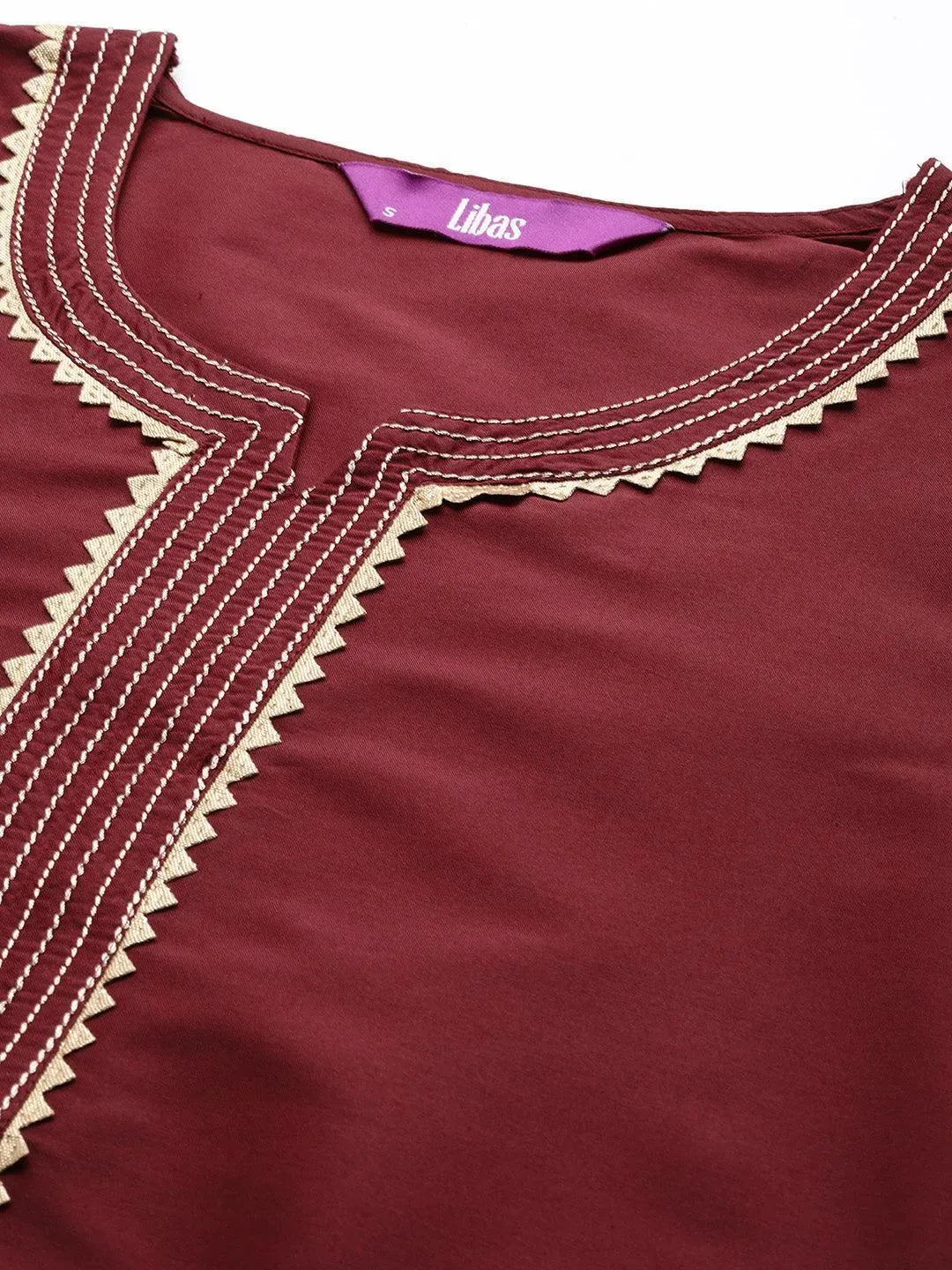 Maroon Yoke Design Silk Straight Kurta