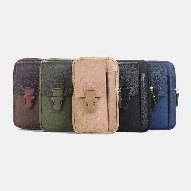 Men Canvas Multi-pocket Outdoor Sports 6.3 Inch Phone Bag Waist Sling