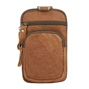 Men Genuine Leather Multi-pocket Belt Bag Retro 6.5 Inch Phone Waist With Hook