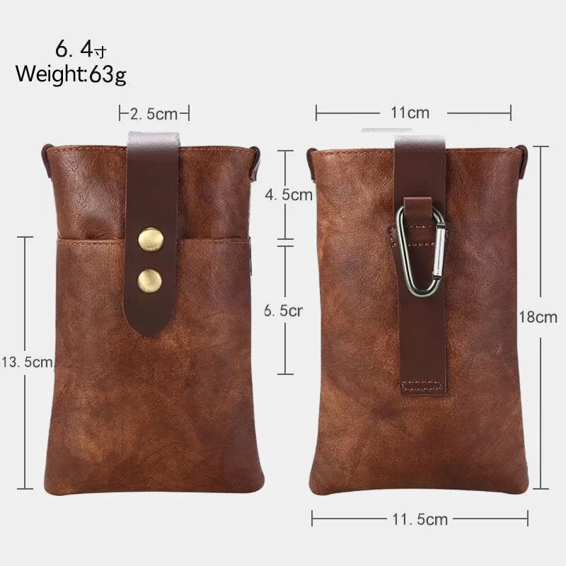 Men PU Waterproof Long Waist Bag Vintage 5.5/6.4 Inch Phone Belt