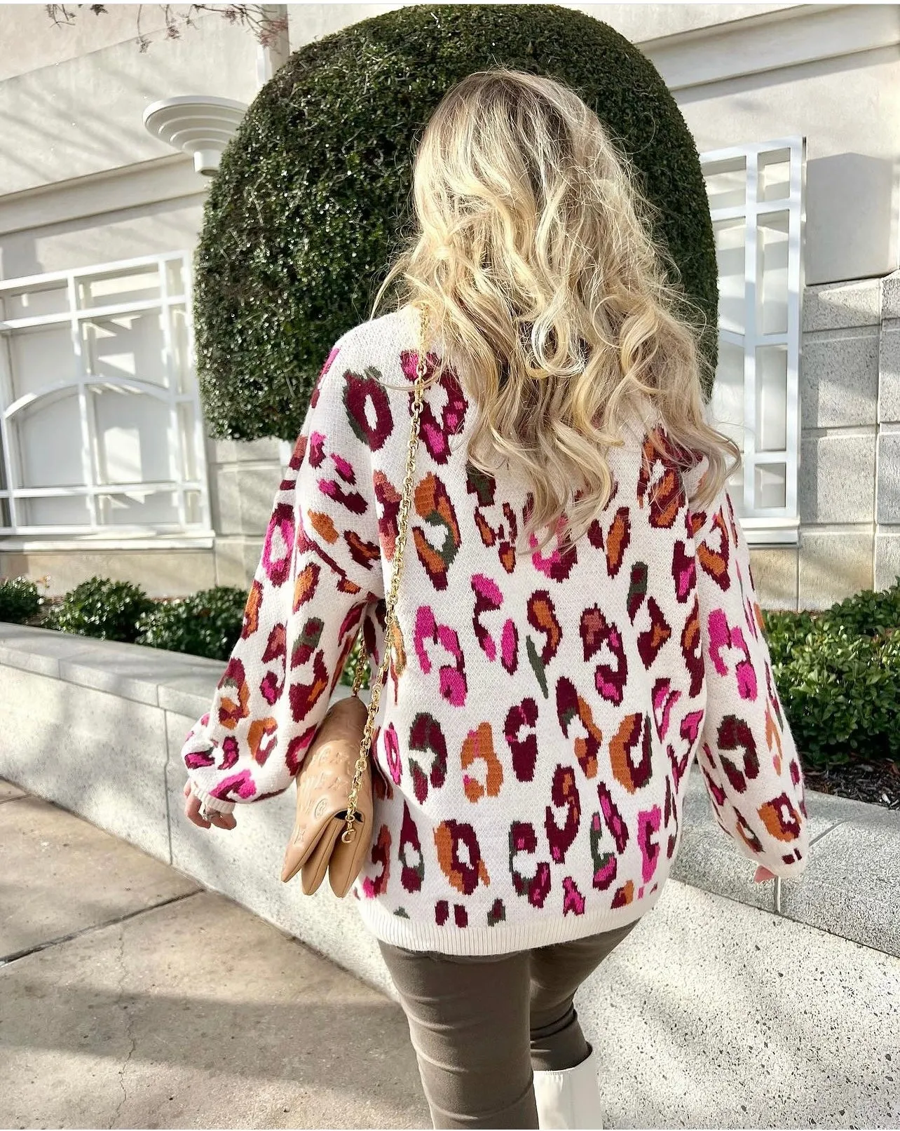 Mila Multi Color Leopard Print Long Sleeve Knit Sweater