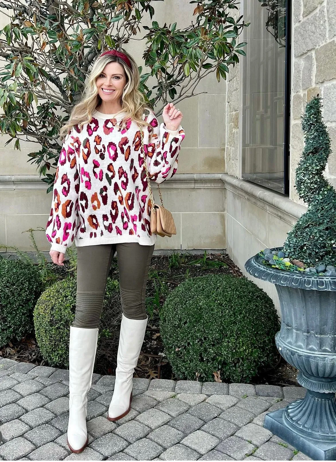 Mila Multi Color Leopard Print Long Sleeve Knit Sweater