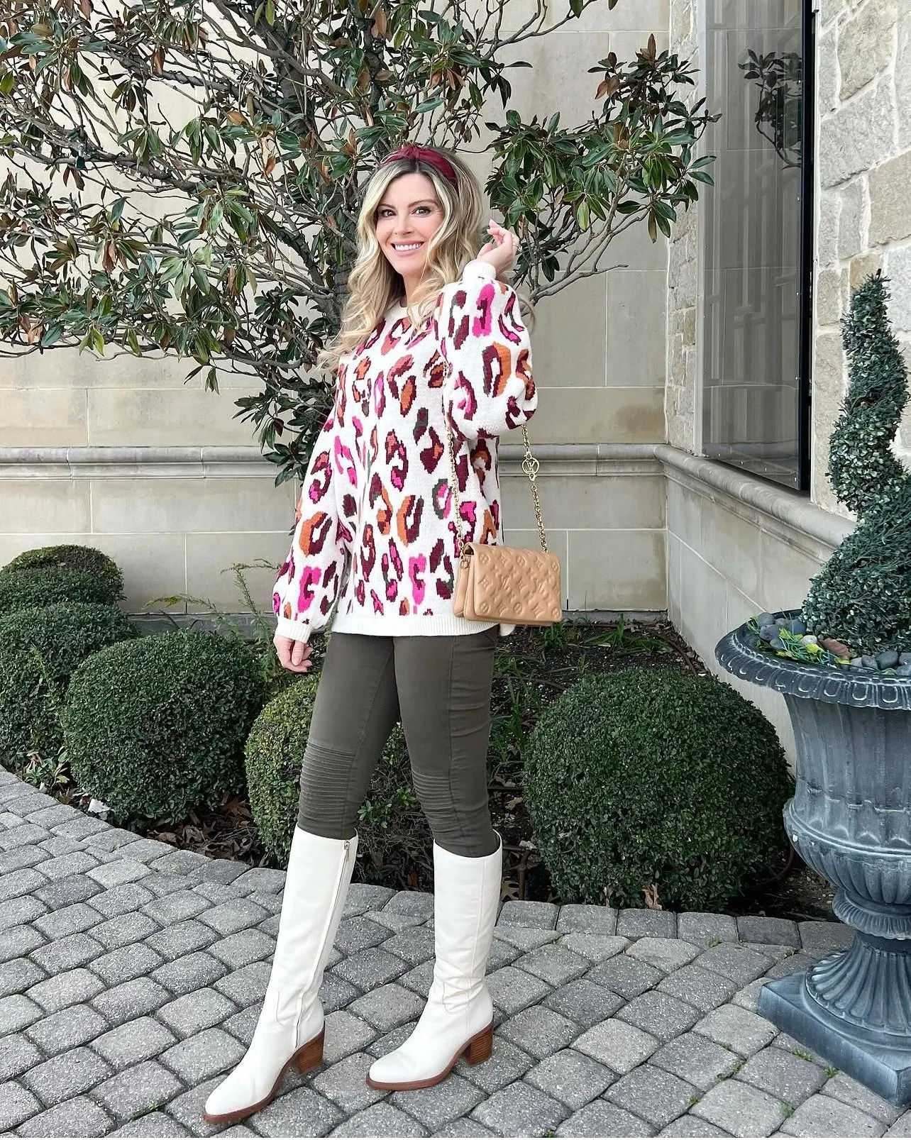 Mila Multi Color Leopard Print Long Sleeve Knit Sweater