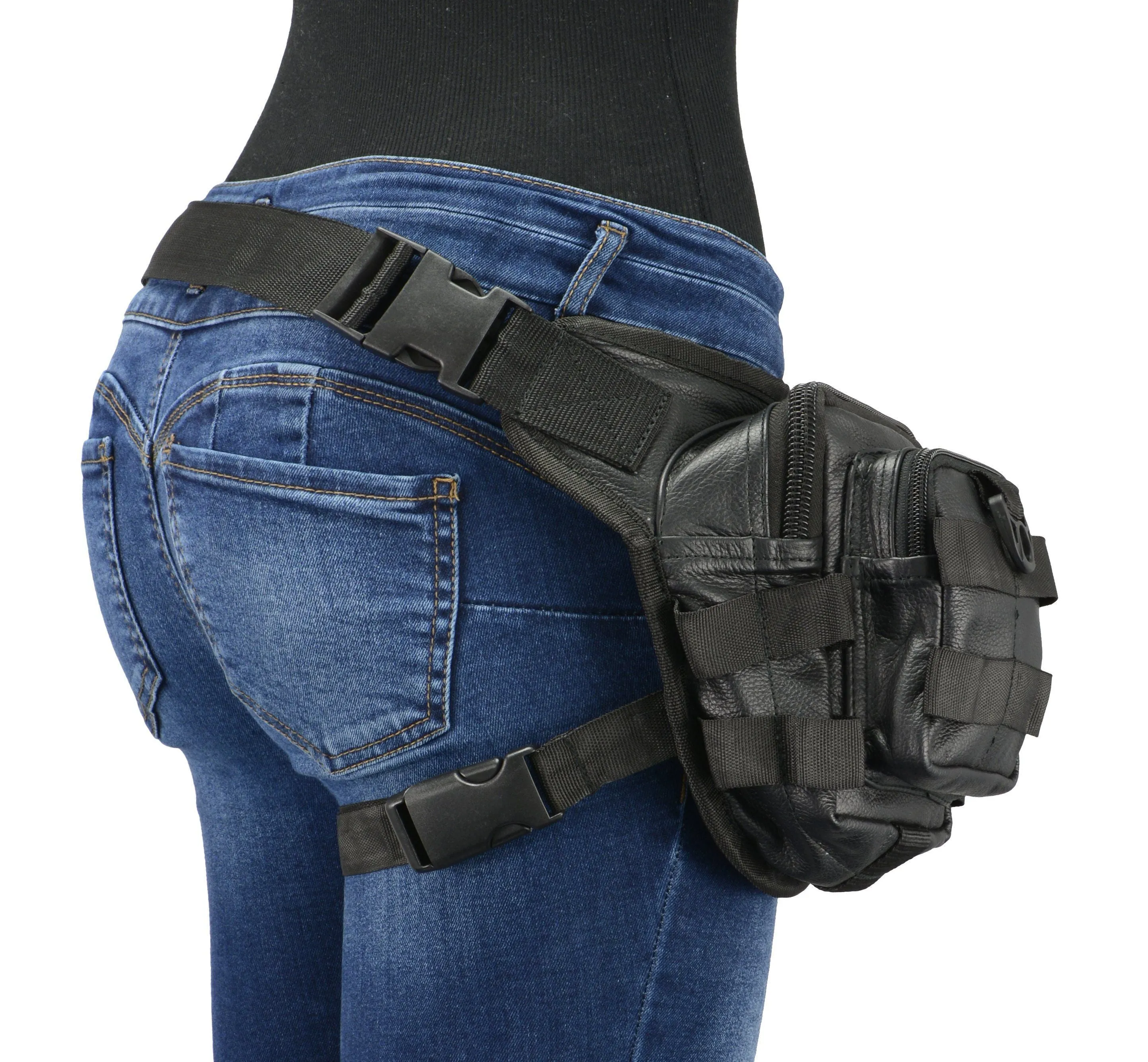 Milwaukee Leather MP8840 Black Leather Conceal and Carry Tactical Thigh Bag with Waist Belt