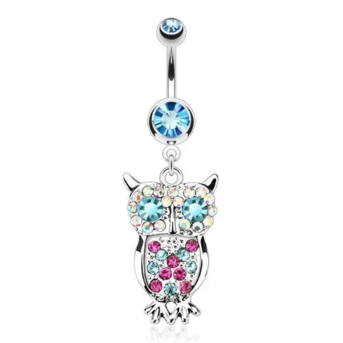 Multi Colored Dangling Owl Belly Ring