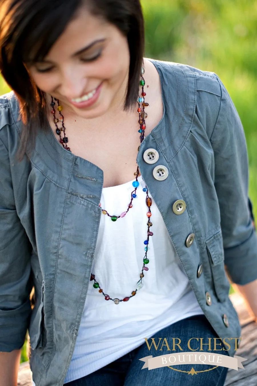 Multi-colored Glass Bead Long Necklace